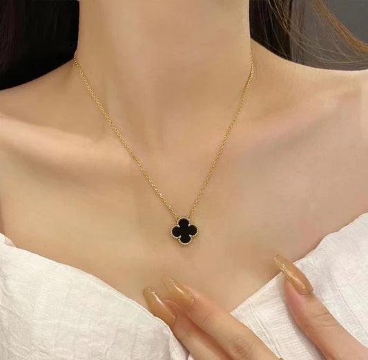 Clover Black And White Two Side Necklace With Chain For Women