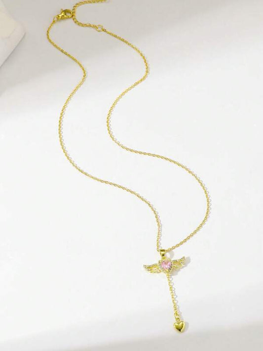 Angelwing Necklace Crystal Gold-Plated Stainless Steel Silver Diamond Necklace For Women