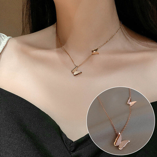 Trendy Collarbone Rose-Gold Butterfly Clavicle Jewelry Exquisite Charm Cute Lady Necklace For Women