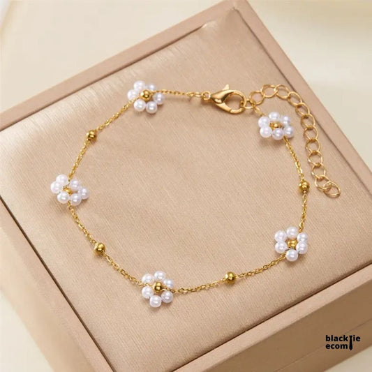 Multi White Flower Gold Plated Bracelet For Women