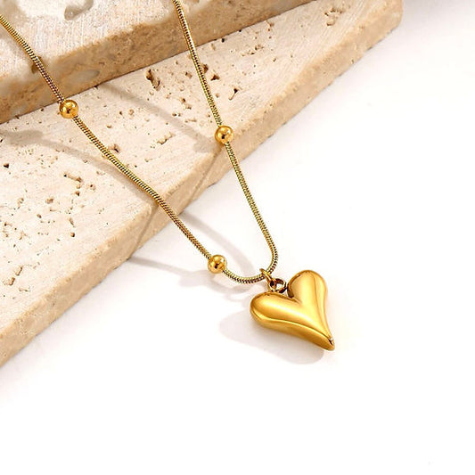 Puffy Heart Pendant For Women Gold-Plated Stainless Steel Necklace For Women