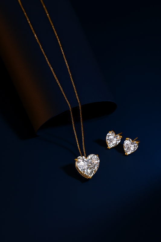 Combo Heart diamond Solitaire Necklace and Earring