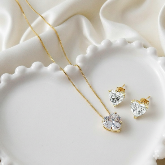 Combo Heart diamond Solitaire Necklace and Earring