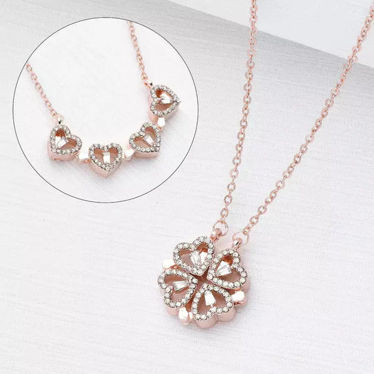 Hyacinth 4-Pcs Zircon Heart Magnetic Clover Necklace - Rose Gold For Women