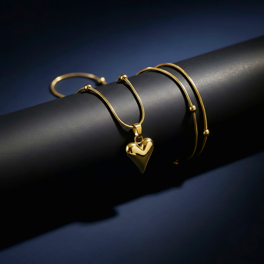 Puffy Heart Pendant For Women Gold-Plated Stainless Steel Necklace For Women