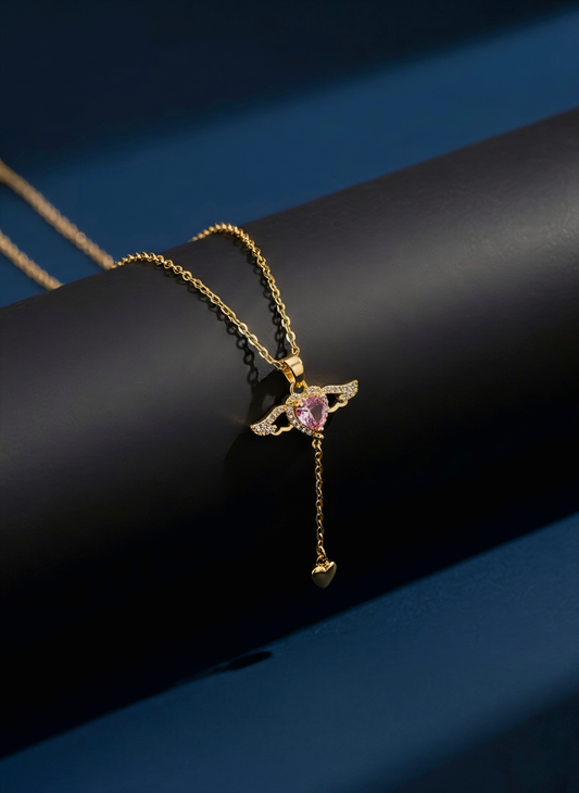 Angelwing Necklace Crystal Gold-Plated Stainless Steel Silver Diamond Necklace For Women