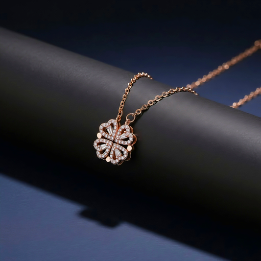 Hyacinth 4-Pcs Zircon Heart Magnetic Clover Necklace - Rose Gold For Women