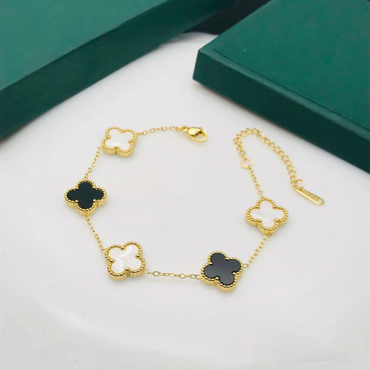 Clover Black-White Gold-Plated Bracelet For Women