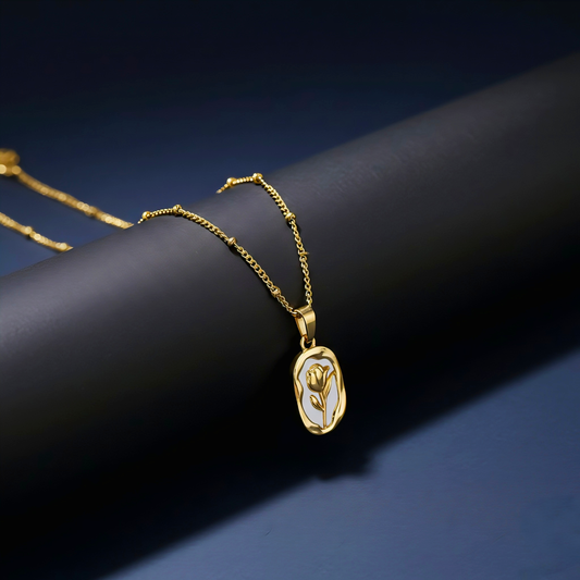 White Rose Themed Gold-Plated Pendant Necklace For Women