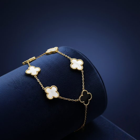 Clover Black-White Gold-Plated Bracelet For Women