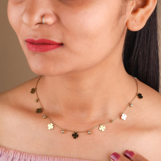 Multi Clover With Heart Necklace Chain For Women