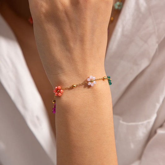 Multi Flower Gold Plated Brecelet For Women