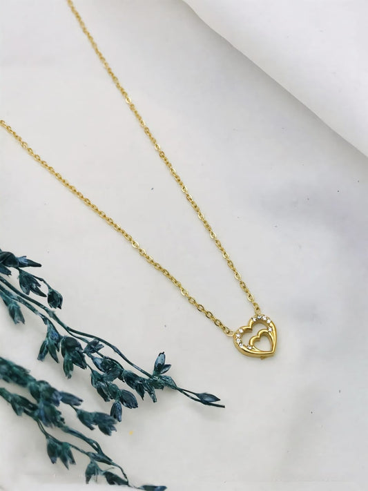 Double Layered Heart Diamond Necklace For Women