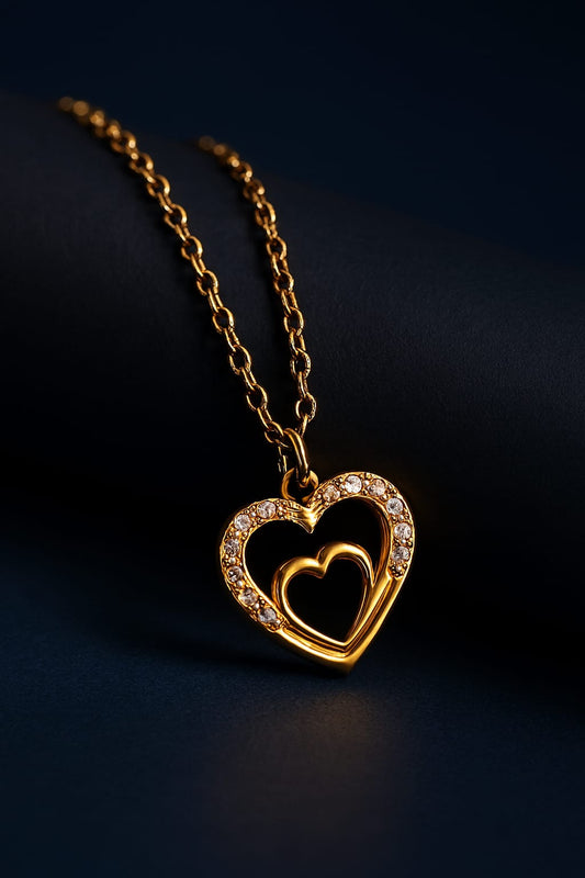 Double Layered Heart Diamond Necklace For Women