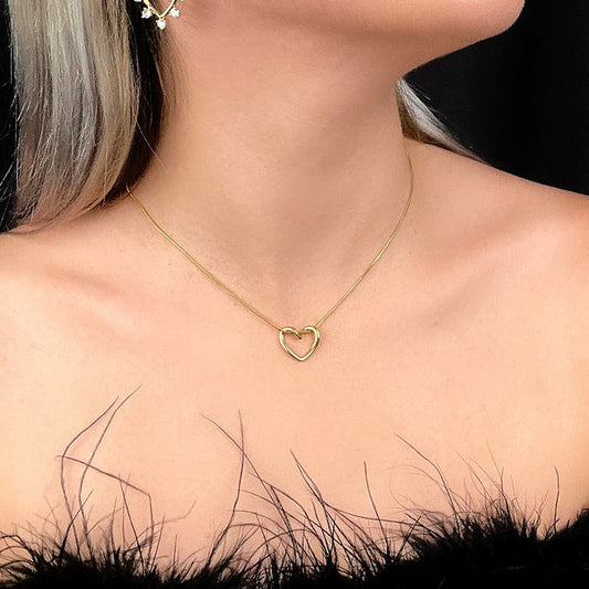 Hollow Heart Shape Pendant With Gold-Plated Necklace For Women